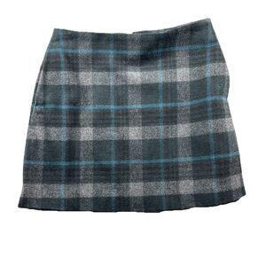 Uniqlo Wool Blend Mini Skirt Preppy Schoolgirl Grunge Goth Grey Plaid Sz 2 G351